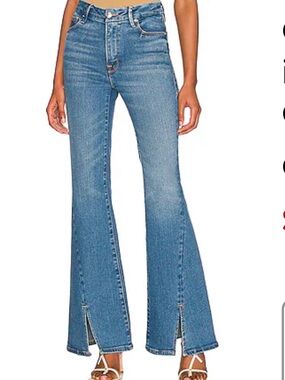 Good American Medium Blue Flare Jeans with Front Slits